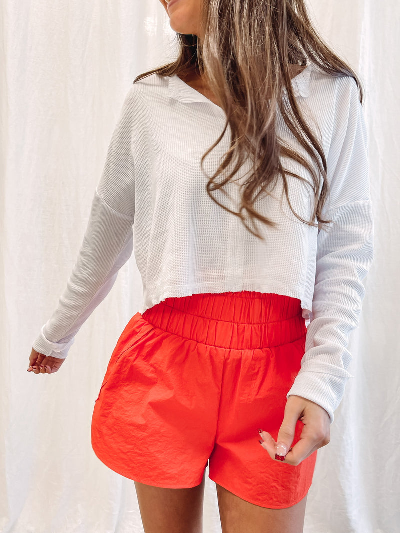 Smocked Athletic Shorts - Coral