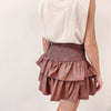 Faux Leather Smocked Skirt - Brown