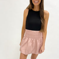 Smocked Faux Leather Mini Skirt