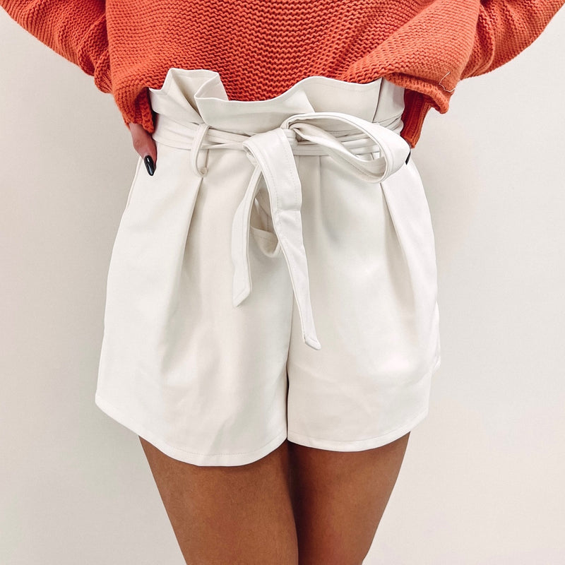 Carter Cream Faux Leather Shorts