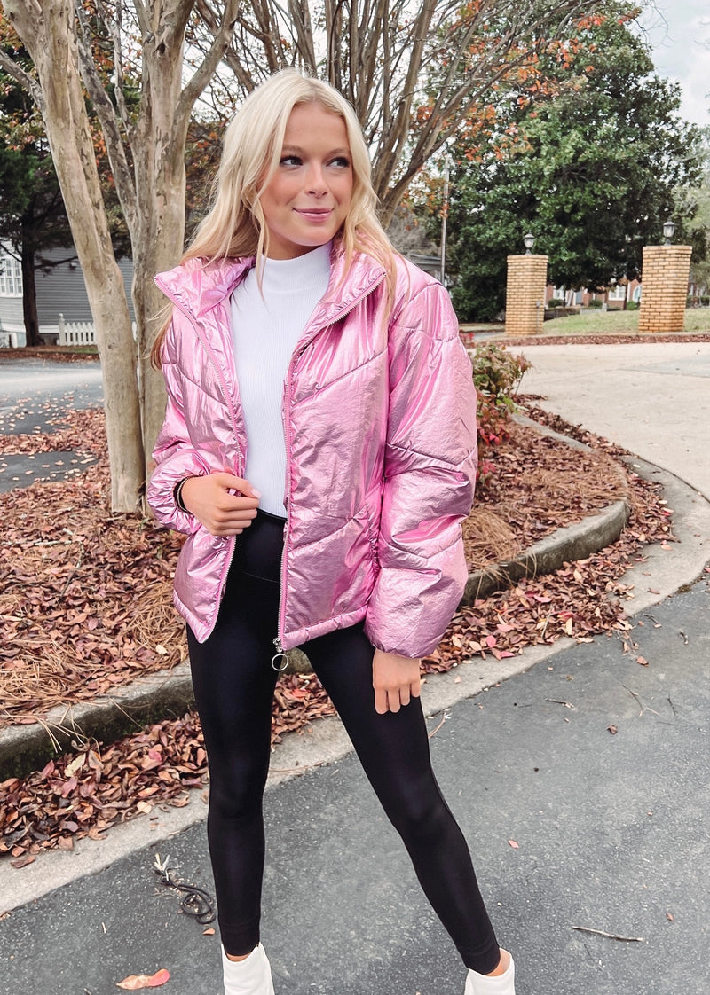 Pink Metallic Puffer Jacket