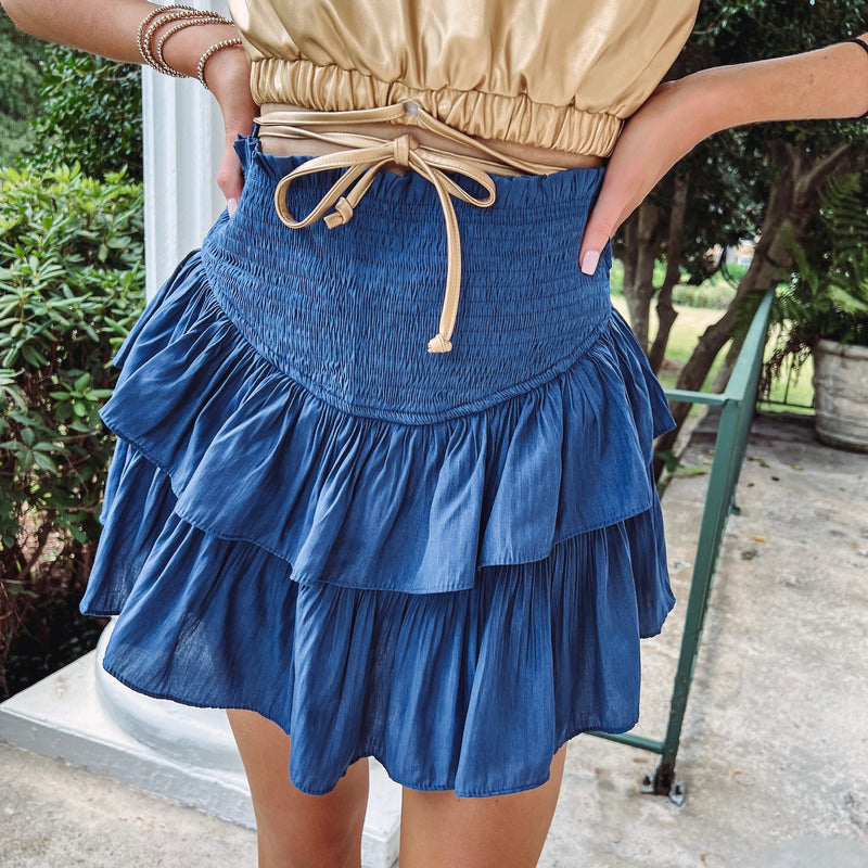 Smocked Skirt - Navy Blue