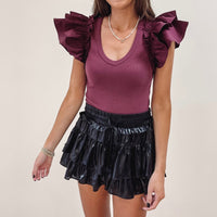 Emmie Ruffle Bodysuit - Burgundy