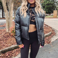 Black Leather Puffer Jacket