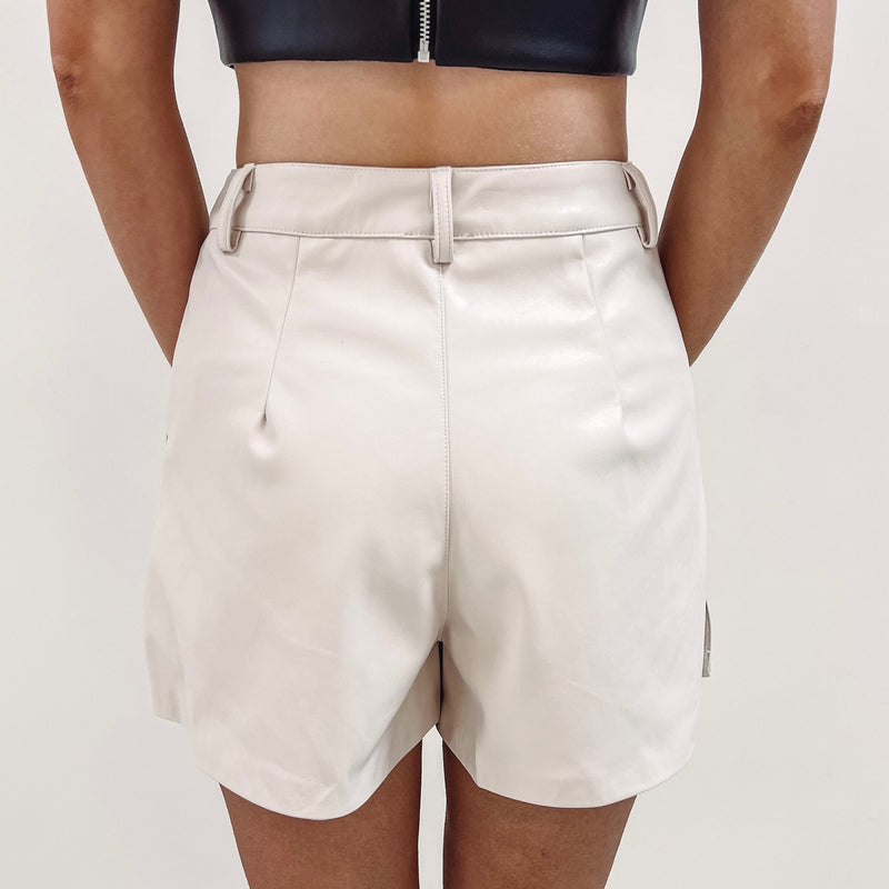 Kendall Cream Leather Shorts