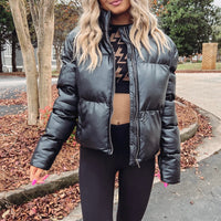 Black Leather Puffer Jacket