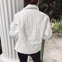 White Liquid Leather Puffer Jacket