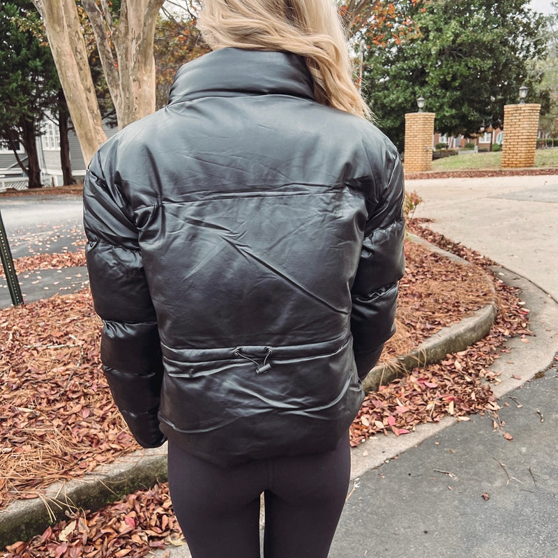 Black Leather Puffer Jacket