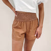 Adair Smocked Leather Shorts - Brown