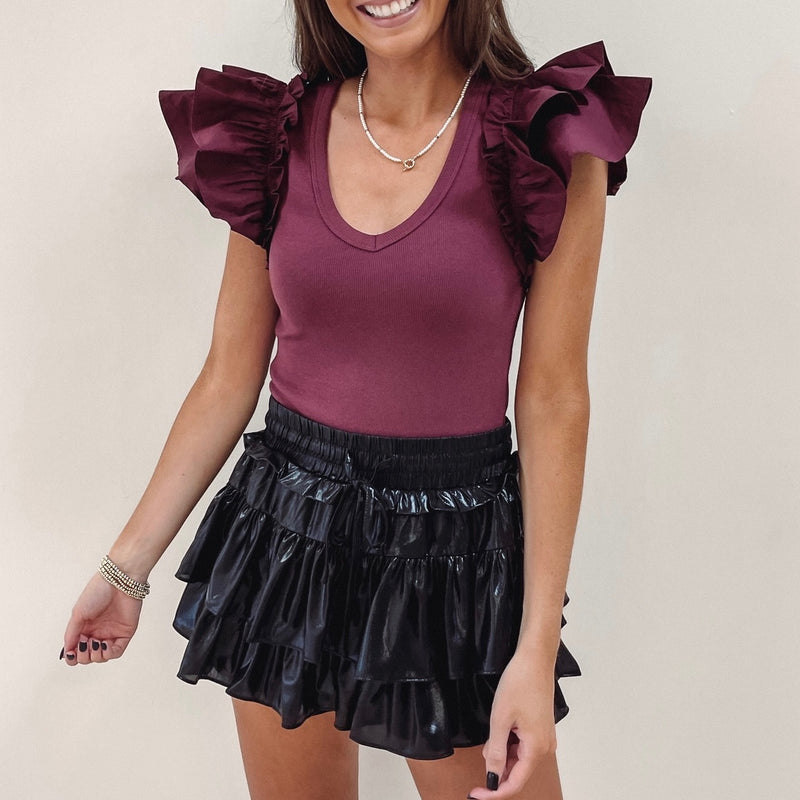 Emmie Ruffle Bodysuit - Burgundy