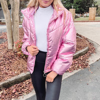 Pink Metallic Puffer Jacket