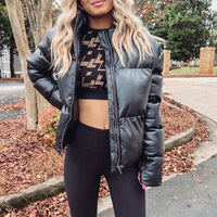 Black Leather Puffer Jacket