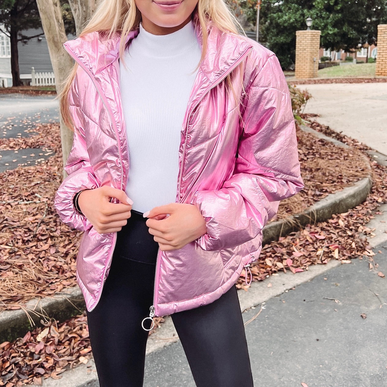 Hot pink metallic jacket best sale