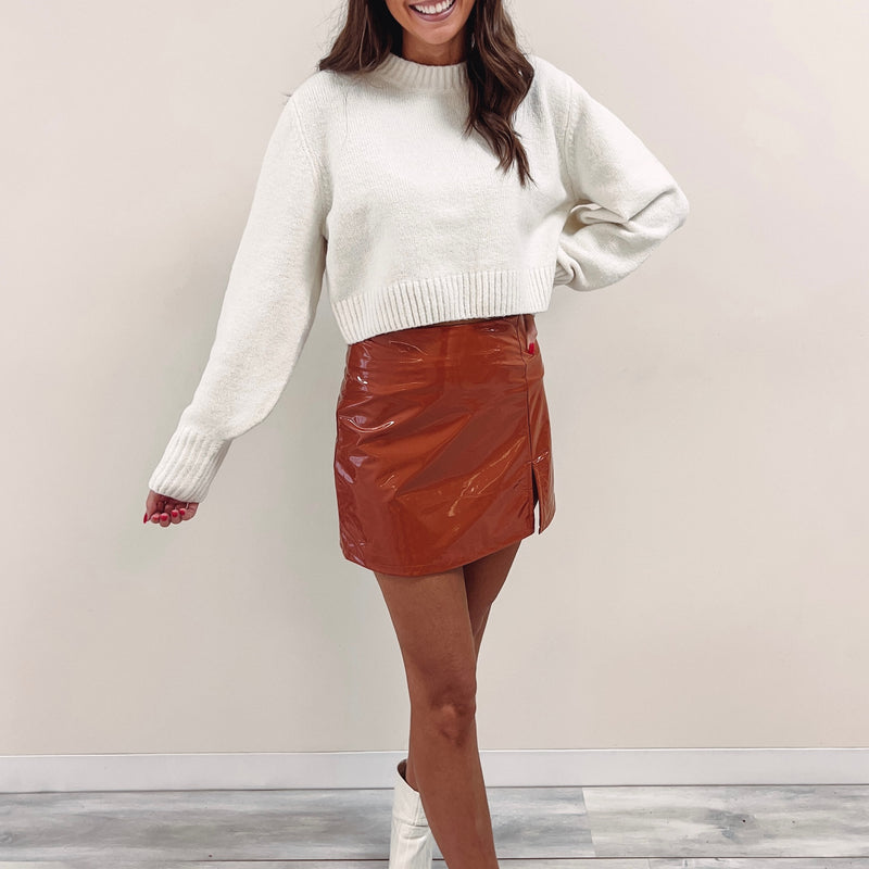 Rust Liquid Leather Skirt