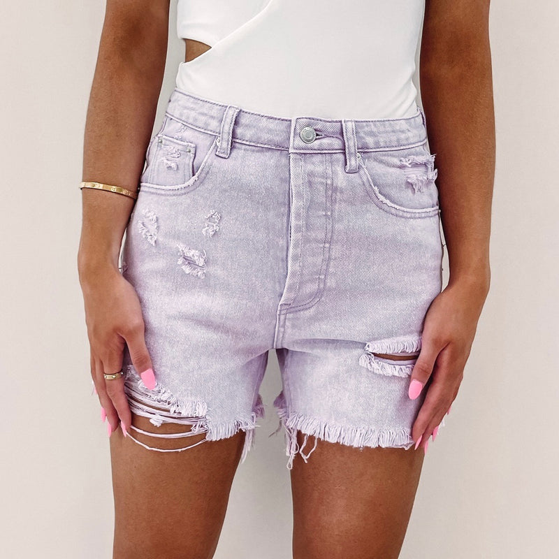 Purple Denim Shorts