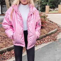 Pink Metallic Puffer Jacket