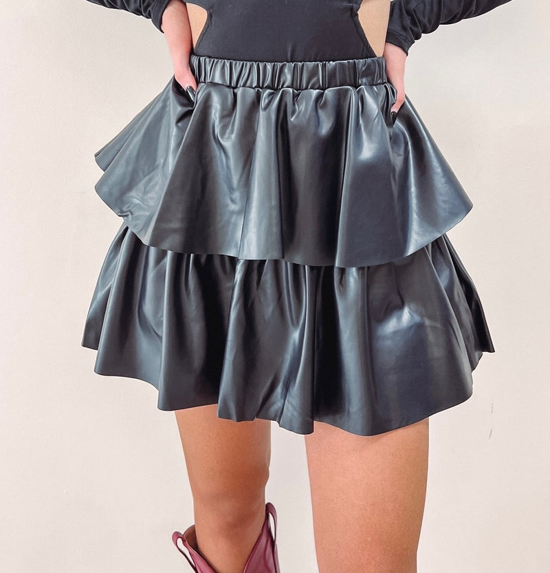 Savannah Leather Ruffle Skirt