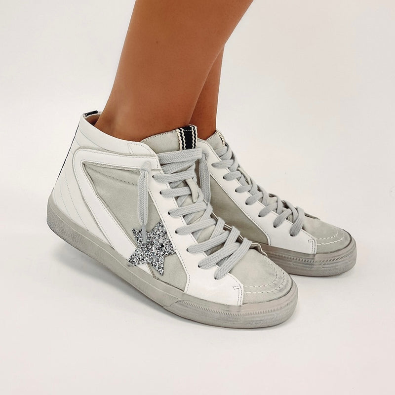 White/Silver High Top Sneakers