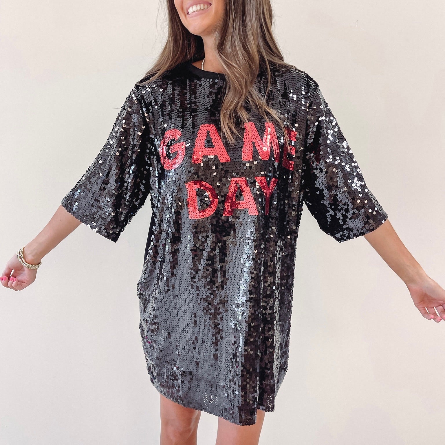 Black Game Day Sequin Jersey Top – Mesh