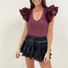 Emmie Ruffle Bodysuit - Burgundy