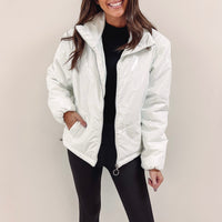 White Liquid Leather Puffer Jacket