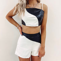 Leo Faux Leather Crop Top