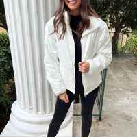 White Liquid Leather Puffer Jacket